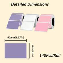 3 Rolls 40x30mm Mixed Color Synthetic Label Paper (Purple/White/Pink) – Matte Finish, Label Printer Compatible, Ideal For Supermarket, Restaurant & Retail Pricing Labeling - Multicolor - View 3