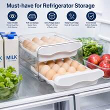 1 Pack 2 LayerLarge Capacity Egg Holder For Refrigerator, Egg Storage Container Organizer Bins, Stackable Clear Plastic Storage Container, Fridge Egg Organizer With Handles, Household Egg Holder For Fridge - 白色 - 查看 10