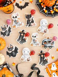 48pcs Halloween Lollipop Decoration Cards, Halloween Trick Or Treat Gift Candy Packaging Tags Labels With Cartoon Black Cat Skeleton Bat Design, Halloween Party Favor Fillers, Halloween Decorations 2026, Halloween Gifts, Halloween Party Supplies, Halloween Table Decorations, Halloween Party Gifts, Christmas Decorations, Autumn Winter Holiday Decorations, Christmas Decorations - Cartoon Black Cat Skull - View 8