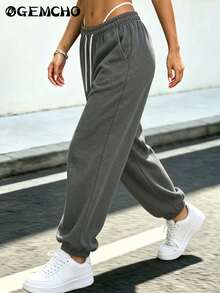 GEMCHO Elastic Waist Drawstring Sports Pants, Suitable For Graduation Season, Back To School Season, Women Teachers Outfit - Dark Grey - View 9