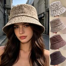 New Women's Japanese Style Leopard Print Rhinestone Bucket Hat, Large Brim Sun Hat, Face-Slimming Sun Protection Hat - A - View 1