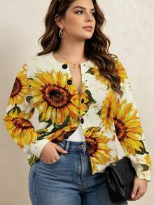 ASHKATIA Cardigan Sweater Vintage Ukuran Besar Wanita, Motif Bunga Matahari Bohemian, Rajutan Musim Gugur dan Musim Dingin untuk Acara Sosial - MultiWarna - View 11