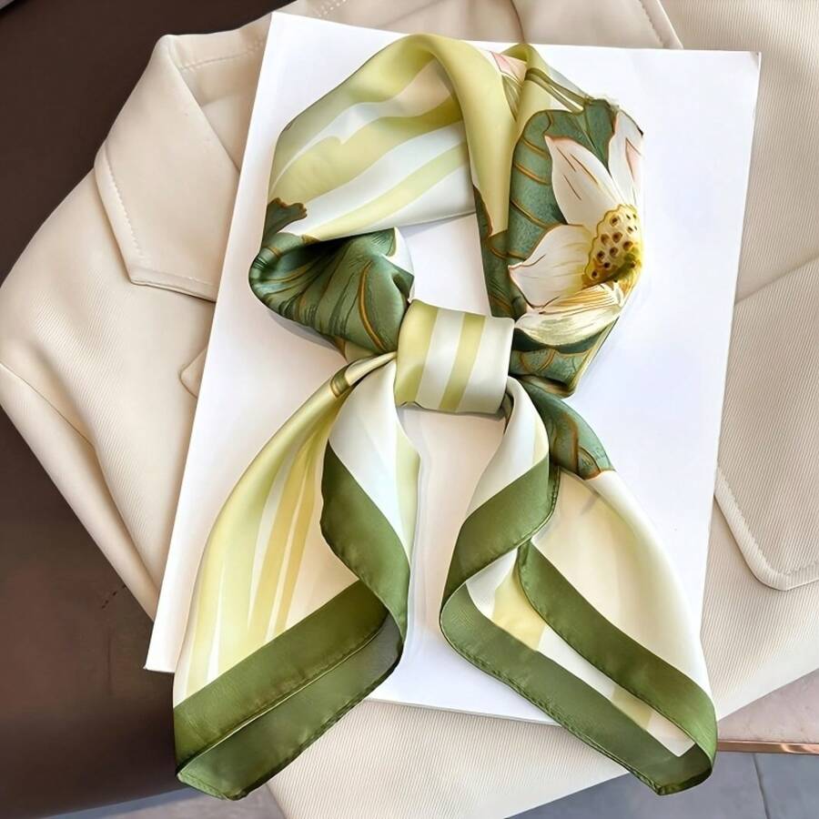 YZNT Mulberry Silk Scarf, Pink And White Floral. Versatile For All Seasons, Elegant. Hand Wash Or Dry Clean. Exquisite And Fashionable Accessory. - Grön - Visa 1