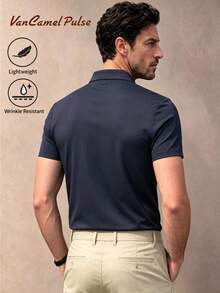 Vancamel Pulse 男士 Polo 衫，冰絲快乾涼感寬鬆短袖，運動健身上衣，夏季 - 水鴨藍 - 查看 3