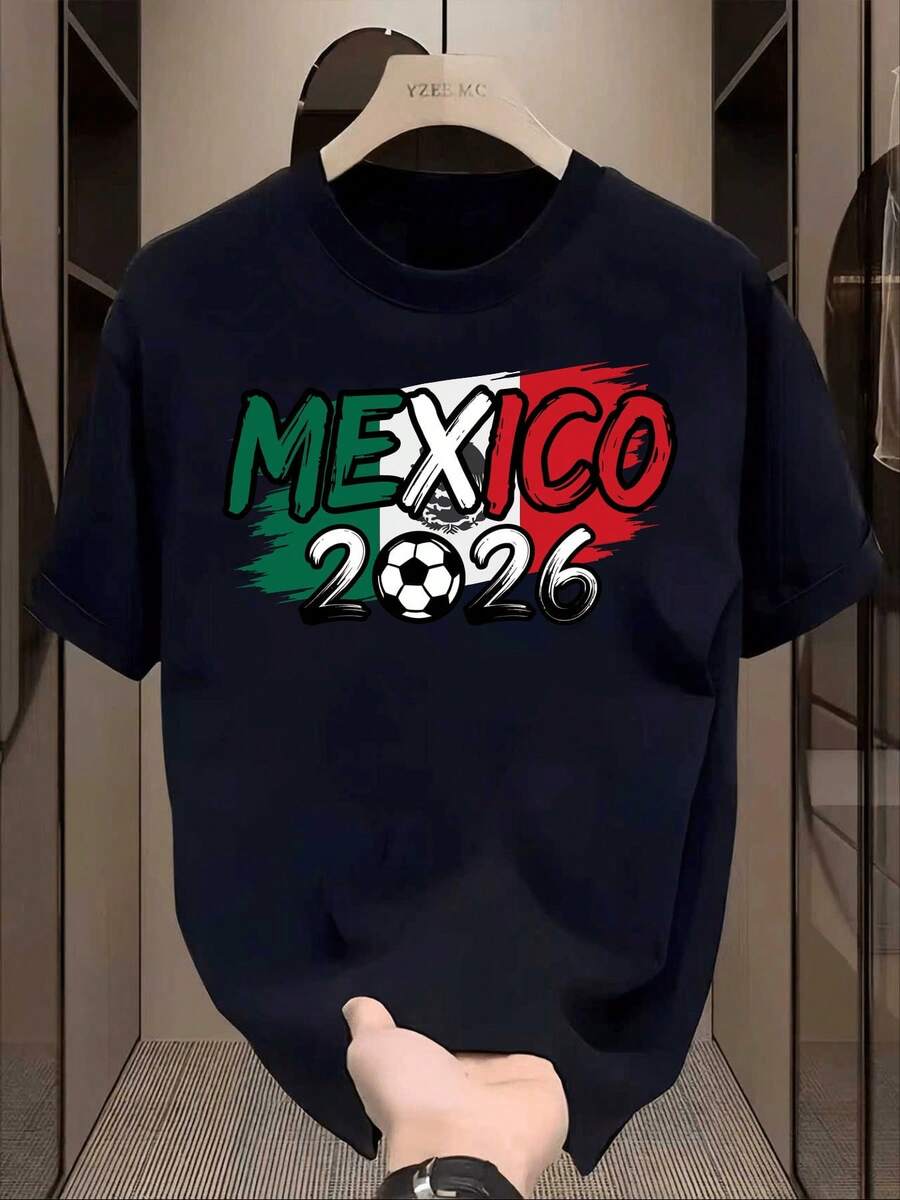 Men's Clothing For The 2026 World Cup: Short Sleeve T-Shirt For Fans Of The South Korean National Football Team, Men's Casual Crew Neck T-Shirt, Sportswear - 黑色 - 查看 1