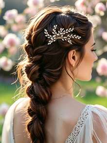 1pc Vintage Elegant Gold-Plated Full Rhinestone Olive Leaf Side Hair Accessory Bridal Wedding Accessory - Multicolor - View 1