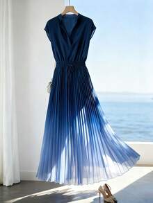 a ceñida, elegante para vacaciones, ir al trabajo, San Valentín, citas, estilo francés retro versátil para fiestas, /verano temprano sin mangas en azul y blanco, nuevo vestido de largo medio - Multicolor - Ver 1