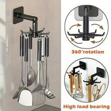 1 pieza Gancho giratorio para baño, Gancho multifuncional de 6 garras, Estante de almacenamiento multifuncional, Gabinete de plástico sin perforación, Estante de almacenamiento de utensilios de cocina retráctil, Función de instalación fácil, Estante de almacenamiento de cocina, Estante de utensilios de cocina, Accesorios de cocina, Suministros de almacenamiento de cucharas de cocina, Estante de almacenamiento, Regalo del Día de la Madre - Multicolor - Ver 6