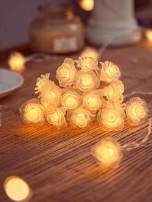 1pc 3 Meters 20LED Room Decoration LED String Lights, Battery Powered Fairy Lights, Rose And Cherry Blossom Shaped Lights, Home Birthday Wedding Independence Day Decor – Bedroom Office Graduation Ceremony Romantic Atmosphere Decoration, LED Lights - Clear - View 4