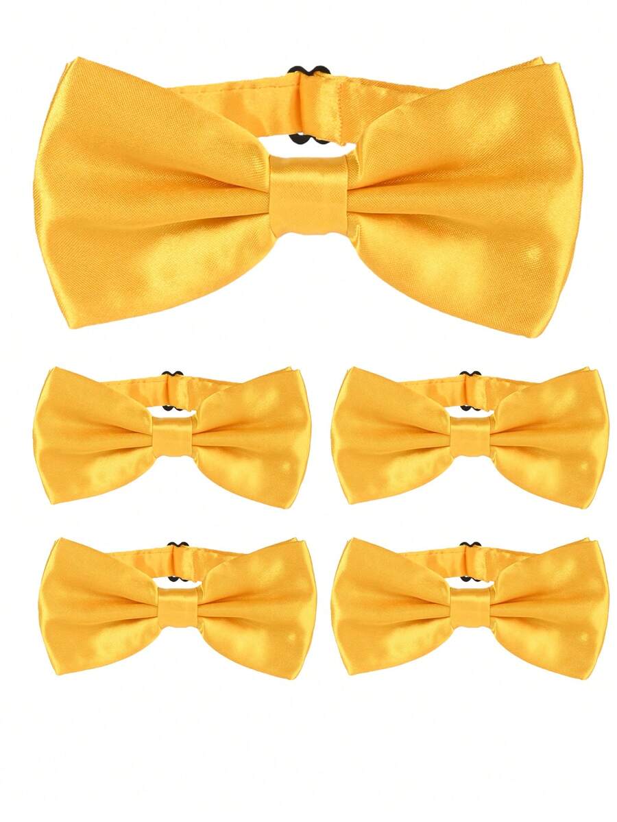 5 piezas de corbatas de moño de unicolor para hombre, corbatas de moño de poliéster de doble capa para novio, padrinos, anfitrión, camarero - 5 piezas amarillas - Ver 1