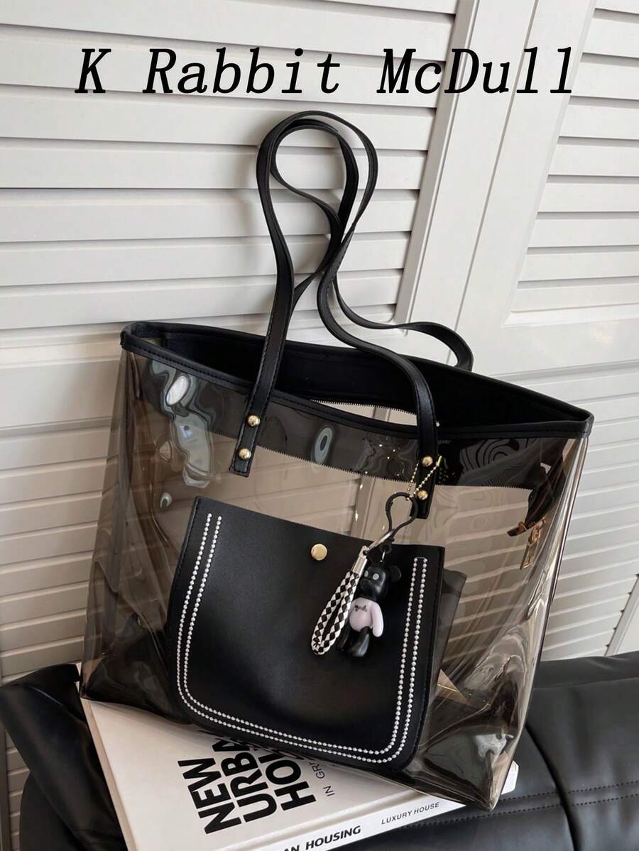 New Transparent PVC Beach Tote Bag, Includes Small Pouch And Hanging Ornament Set, Women's Shoulder Bag, Suitable For Music Festivals And Vacations