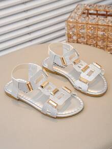 Luxury-Lite Shiny Girls' Sandals, Single Sole Design, Perfect Choice For Birthday Parties And Photo Shoots, Stand Out - Silver - View 4