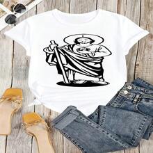 Religious Jesus Graphic T-Shirt, 100% Cotton Oversized Soft Breathable Casual Crewneck Short Sleeve Top, Vintage Aesthetic Summer Vibes Tee For Faith Lovers - 白色 - 查看 18