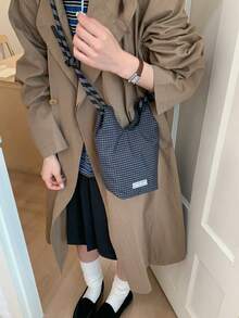 小眾設計單肩包休閒百搭極簡時尚斜挎包新款熱銷女包舒適布料質感素色亮片設計磁吸扣順滑長肩帶大容量水桶包 - 黑色 - 查看 2