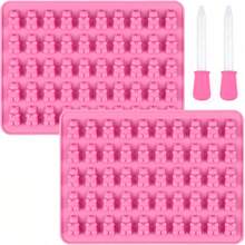 2pcs Soft Gummy Bear Silicone Molds, Non-Stick Chocolate Candy Molds, Includes 2 Droppers (Pink) - Multicolor - View 9