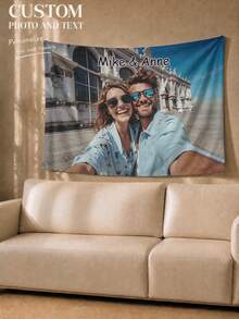 1pc Customized Wall Tapestry, Personalized Family Members, Wedding Anniversary, Couple Photo, Wall Art Canvas, Home Bedroom Living Room Decor Artwork - Multicolor - View 10