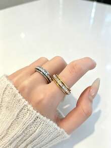 2026 New Style Rotating Stress Relief Single Row Rhinestone Ring, Gold Silver Rose Gold Full Cubic Zirconia Inlaid Ring, Wear-Resistant Waterproof Non-Fading Lucky Fashion Ring, Daily Layering Dating Versatile Jewelry - Baby's Breath Ring - View 5