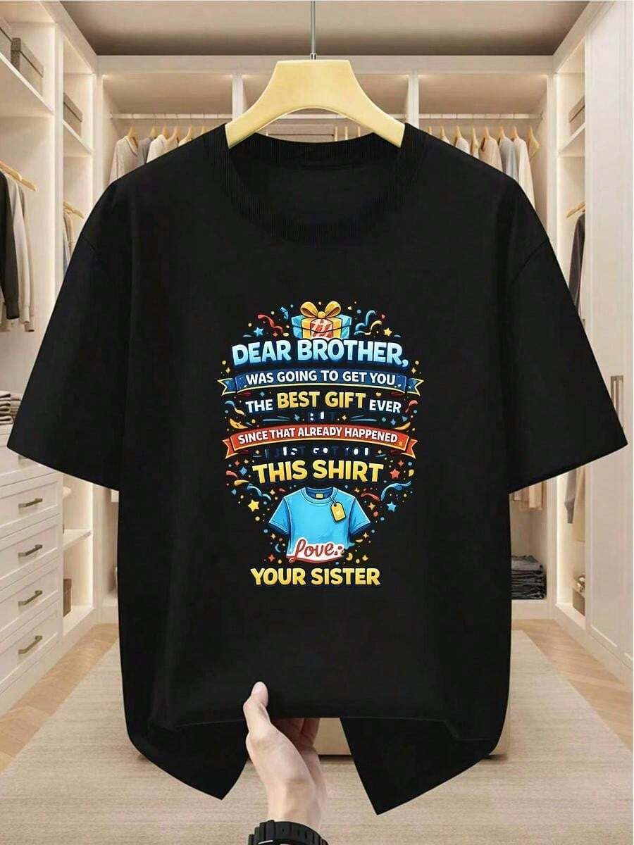Camiseta Dear Brother This Shirt From Sister para hombre, casual, estilo familiar, ideal para uso diario y regalos entre hermanos - Negro - Ver 1