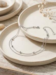 ORSA JEWELS 1pc S925 Sterling Silver 14K Gold Double Layer Chain Anklet, Minimalist Jewelry, Suitable For Women And Men For Summer Beach Vacation, Party And Daily Wear - Cable Chain - View 5