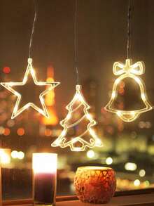 3/1pc Warm Yellow Christmas Window Lights - Christmas Decor, LED Suction Cup Lights With Bells, Light Brown Design, Star Shape, Snowflake Shape, 7.8*6.3 Inches, Battery Operated, Suitable For Indoor And Outdoor Christmas Tree, Fireplace, Window And Room Decoration (Batteries Not Included). - Warm Color - View 4