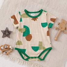 Baju Bayi Lengan Pendek Motif Geometris, Serat Bambu Bernapas, Bodysuit Segitiga untuk Bayi Baru Lahir Musim Panas - Aprikot - View 3