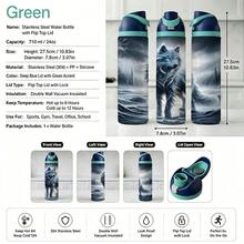1pc 24oz Stainless Steel Water Bottles With Straw, Frozen Wolf Forest Design Tumbler Wrap For Wolf Lovers, Adults, And Winter Holiday Gifting, Featuring A Mystical Icy Wolf In A Snowy Woodland Scene. - 彩色 - 查看 12