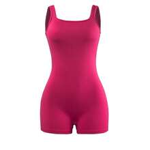 Mono corto sexy sin espalda para mujer, top tipo bodycon de una pieza, sin mangas, con cuello halter. - Rosa - Ver 4