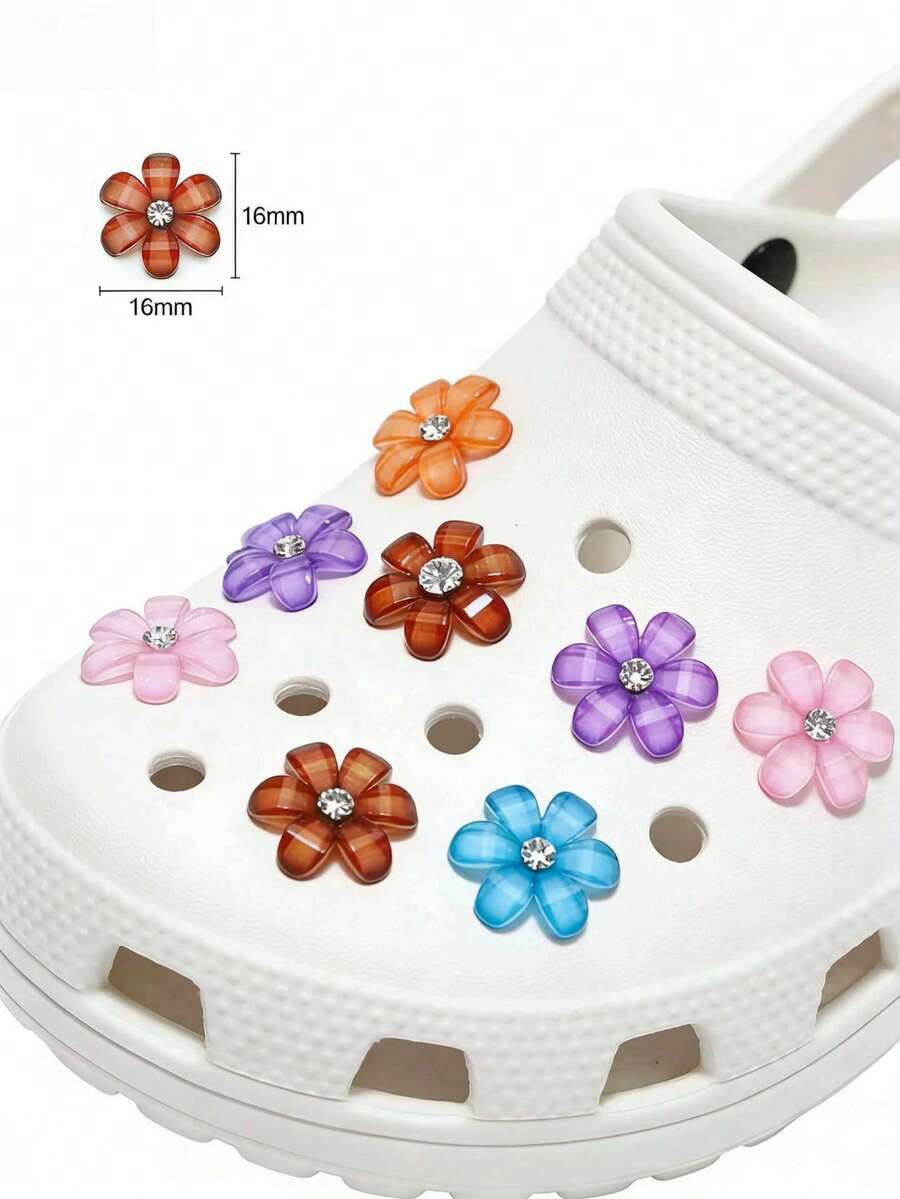 50入/包 16MM 花型圓形亮面水晶水鑽 DIY 平底黏貼式閃亮珠飾,適用於衣服、包包、鞋子裝飾 - 六瓣花 - 查看 1