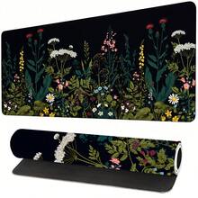 Floral Pattern Extended Gaming Mouse Pad, Abstract Black Desk Mat, Floral Texture Non-Slip Rubber Bottom, Stitched Edge Keyboard Mouse Pad, Suitable For Office, Home And Gaming - View 1