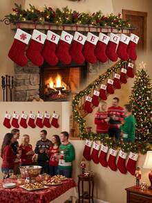 1Pc Red Knitted Christmas Hanging Stocking, Initial Letter A-Z Knitted Xmas Stocking, Ornament Stocking, Christmas Tree Decoration, Christmas Gift, Merry Christmas Party Decor, Christmas Decoration, Xmas Decor, Decor, Decor, Christmas Home Decor - Multicolor - View 8