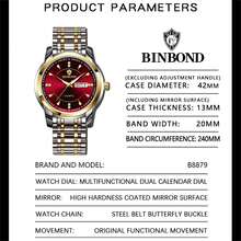 BINBOND 1件裝 男士防水日曆發光時尚商務銀色不鏽鋼錶帶石英手錶 父親節禮物 生日禮物 紀念品 - 紅色 - 查看 6