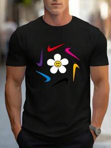sudaderas para mujer Mens T-Shirt Womens T-Shirt Black Summer Flower Design Casual Wear For Friends And Family - Negro - Ver 2