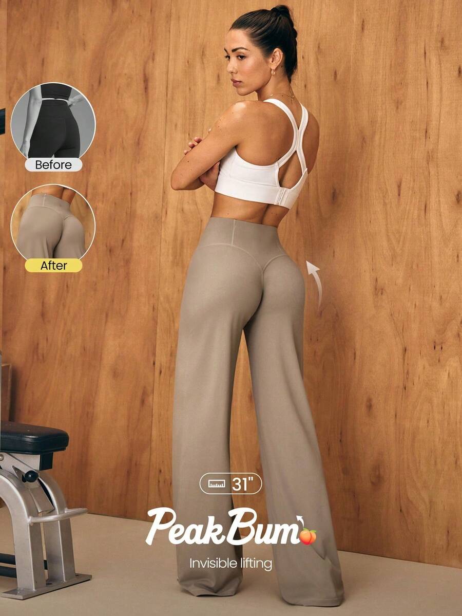 GLOWMODE Leggings de 31'' Peakbum de Secado Rápido con Bolsillo en la Cintura, Control Abdominal, Sujeción del Core, Anti-Enrollamiento, Moldeadores de Glúteos, para Entrenamiento, Tenis, Ru - Caqui - Ver 1