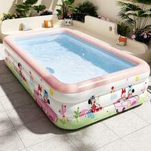 Piscina inflable familiar rectangular grande, material de PVC resistente al calor con estampado de dibujos animados, adecuada para juegos en el patio trasero - C - Ver 1