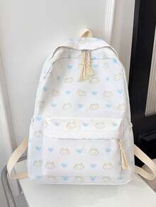 1pc Cute Cartoon Print Large Capacity College Style Backpack, Lightweight Nylon Bag, Multifunctional For Daily Use, Travel, Work And Casual Outings, Multi-Pocket Design For Easy Organization And Storage, Ideal Accessory For Teenagers - Multicolor - View 9