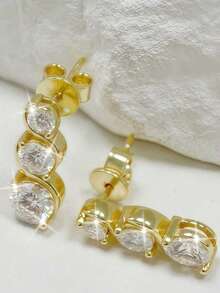 ConiiW A Pair Of 925 Sterling Silver, 0.9-Carat Moissanite Twisted Braided Earrings, Stylish And Unique, Suitable For Everyday Wear, Dates, Or As A Gift. - Gold - View 4