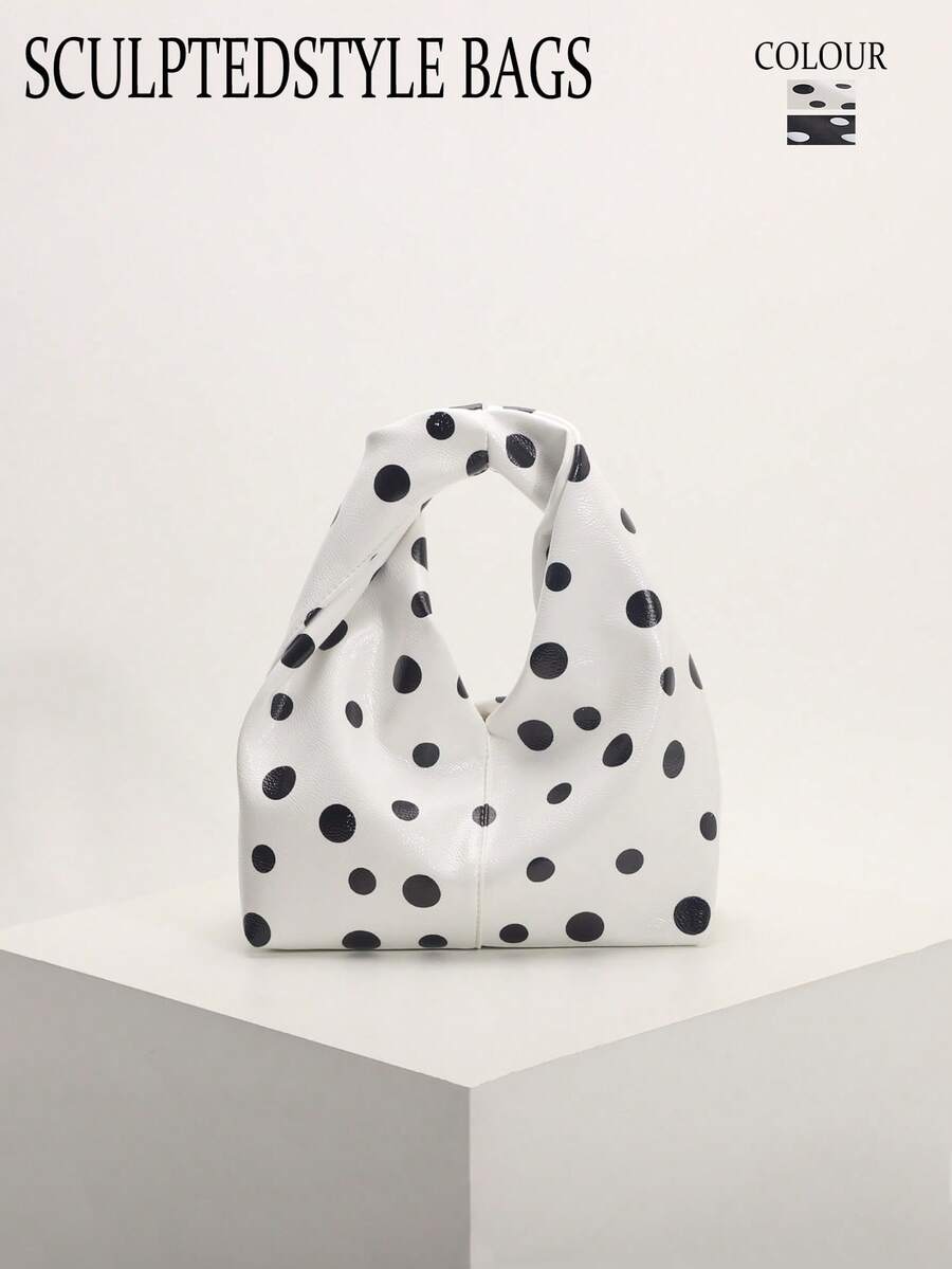 SCULPTEDSTYLE BAGS 1件夏季清新系列黑白配色圓點女款紋理時尚手工編織極簡風手提包托特包,適合夏季通勤、購物、約會、下午茶 - 白色 - 查看 1