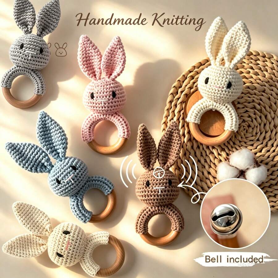 Mainan Kerincingan Kelinci Anyaman Tangan, Mainan Kerincingan Tangan Bayi, Mainan Genggam, Lonceng Terintegrasi, Bentuk 3D Lucu, Detail Kaya, Menarik Perhatian Bayi, Melatih Pendengaran Bayi, Hadiah Ulang Tahun, Halloween, Natal yang Sempurna untuk Bayi - MultiWarna - View 1