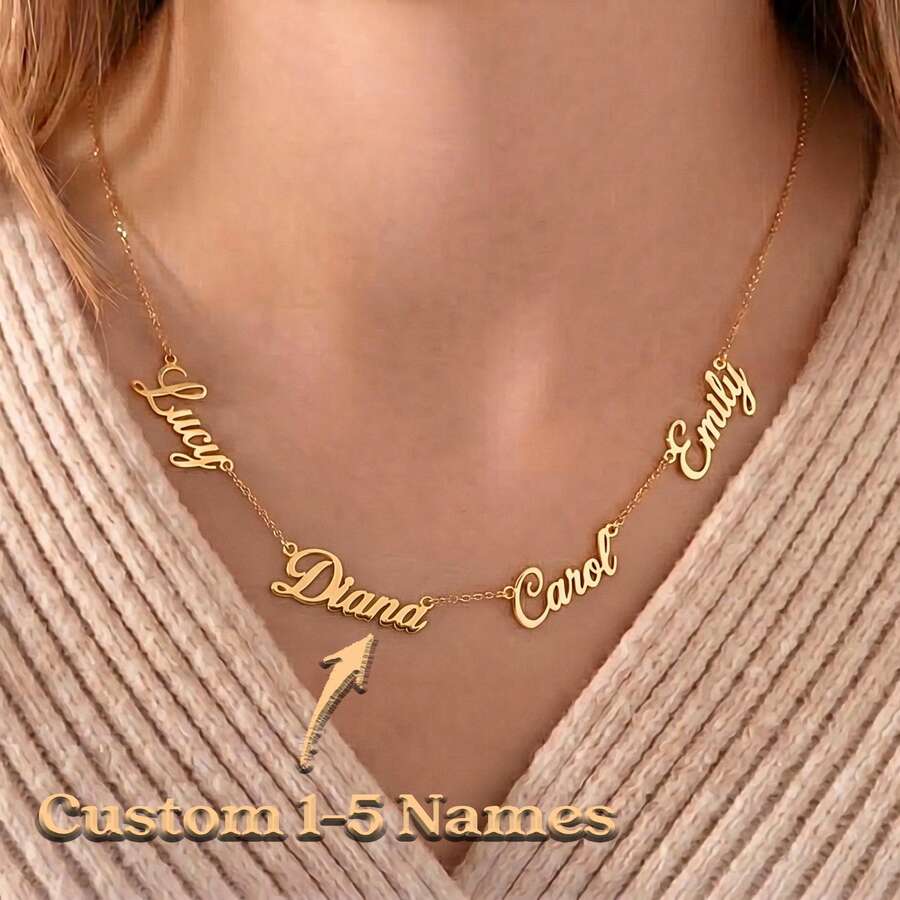 Multi-Name Necklace, Customized 4 Nameplate Necklace, Name Necklace, Family Name Necklace, Mother's Day Gift For Mom - Multicolor 2 - View 1