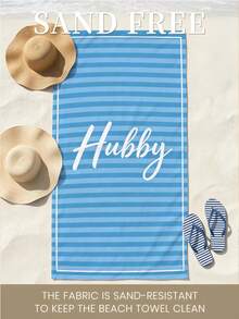 1pc Mr. & Mrs. Wedding Season Beach Towel, Coastal Bachelorette Beach Towel, Bride Tribe Bridesmaid Gift, Beach Party Decor For Bachelorette Party, Bachelorette Party, Bridal Shower, Honeymoon - Light Blue Striped Hubby - View 8