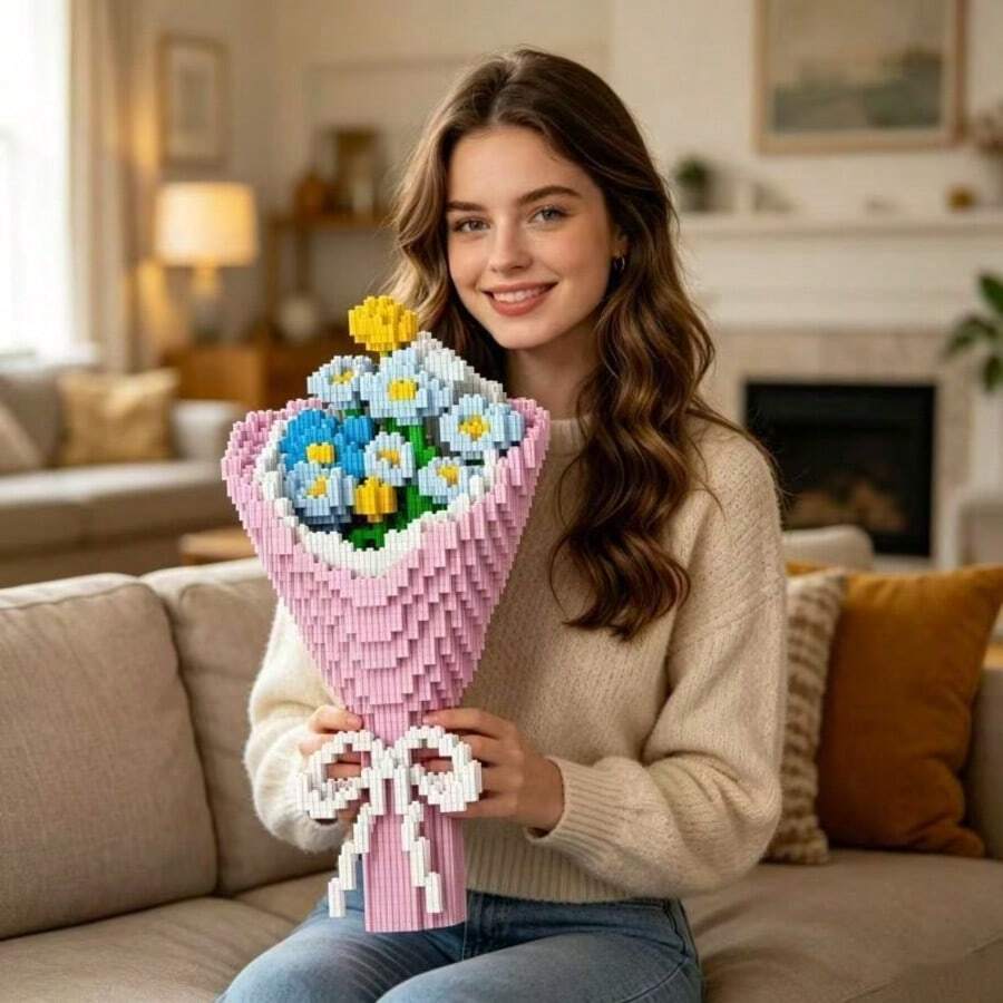 Bộ xếp hình bó hoa 4100 mảnh, gồm các mảnh ghép hình hoa tulip và hoa cúc, đồ chơi xếp hình tự làm, đồ trang trí nhà cửa sáng tạo, món quà hoàn hảo cho Ngày Valentine, Ngày của Mẹ, Sinh nhật, Lễ tốt nghiệp, Lễ Tạ ơn, Giáng sinh. - Nhiều màu - Xem 1
