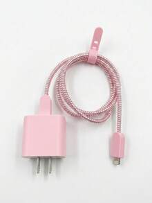 4pcs Pink TPU Shockproof Charger Protective Case Cable Winder Compatible With Apple 18W/20W Charger - Scrub Powder - View 6