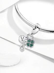 1pc 925 Sterling Silver Infinity Four-Leaf Clover Charm Bead, Suitable For Women Bracelet, Bangle DIY Jewelry Making And Daily Decoration, Jewelry Accessory For Girls - Four Leaf Clover - View 3