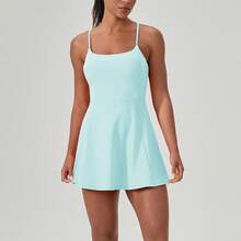 Women Summer Tennis Dress With Built In Pads Seamless Sports Quick Dry Running Skirt For Yoga Gym Workout - 白色 - 查看 6