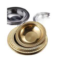 Gold-Plated Stainless Steel Dinner Plate With Embossed Greek Pattern Rim, Round Deep Soup And Salad Serving Bowl, Luxury Tableware For Wedding Banquets, Family Gatherings And Banquet Decoration - View 4
