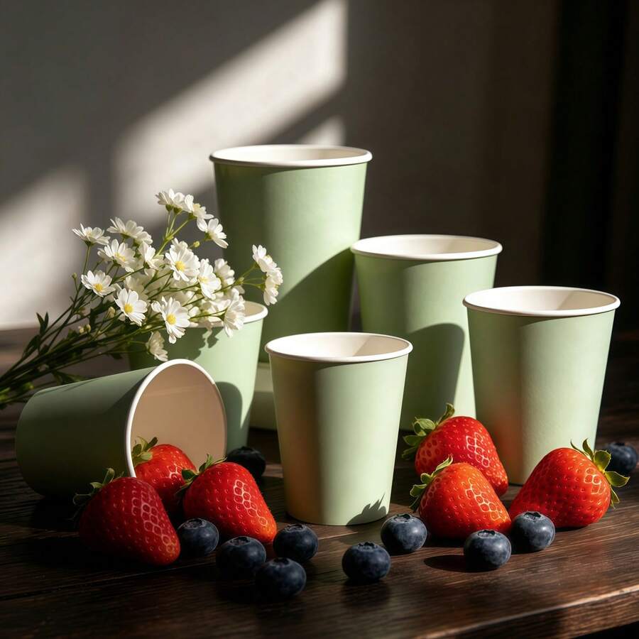 60/50/40/20/5pcs Paper Cups, Party Cups, Sage Green Paper Cups, Cold Drink Cups And Coffee Cups, Party Drinkware, Kitchen And Restaurant Essential Drinkware, Suitable For Birthday Parties, Wedding Banquets, Theme Parties, Bridal Showers