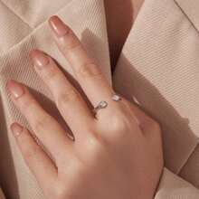 BAMOER Anillo Abierto de Plata de Ley 925 Genuina con Doble Moissanita Redonda, Engaste de Bisel, Banda Ajustable Envolvente, Regalo Ideal de Cumpleaños & Aniversario para Mujeres - MSR096-E - Ver 8