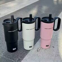 1個 720ml/24.3oz 戶外不鏽鋼真空保溫杯，附手把與吸管，四季適用，可裝水、牛奶、咖啡、茶、果汁等飲品，適合辦公室、開車、居家、戶外使用，亦可作為送給朋友、同事和家人的節日禮物 - 彩色 - 查看 5