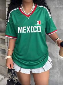 Loose-Fitting Women's T-Shirt, Printed With The Colors Of The National  And The Mexican Flag, Ideal For The National Team. Comfortably Soft For Everyday Wear. - 粉色 - 查看 1
