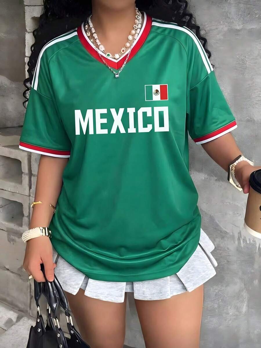 Loose-Fitting Women's T-Shirt, Printed With The Colors Of The National And The Mexican Flag, Ideal For The National Team. Comfortably Soft For Everyday Wear. - 粉色 - 查看 1